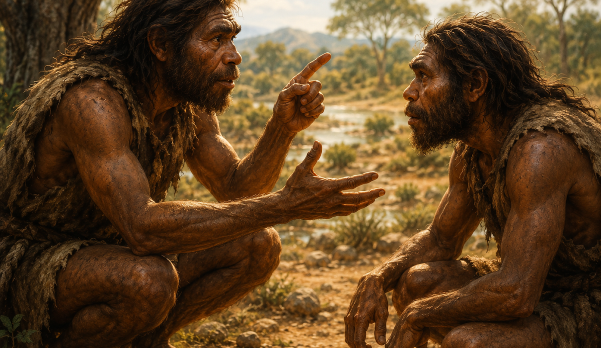 Vintage educational poster featuring Homo erectus with realistic reconstruction, migration map, timeline, fossil discoveries, and key achievements in human evolution.
