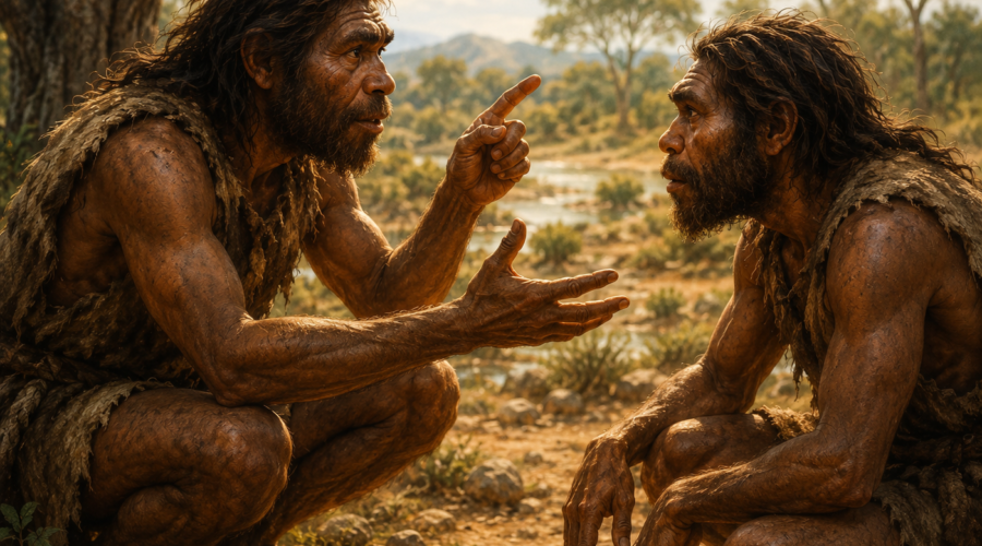 Vintage educational poster featuring Homo erectus with realistic reconstruction, migration map, timeline, fossil discoveries, and key achievements in human evolution.